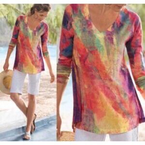 Soft Surroundings Plein De Couleurs Tunic Multicolor Art to Wear Size 1X Light